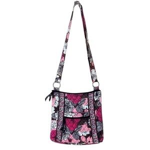 Vera Bradley Hipster Crossbody Bag Mocha Rouge Pink/Brown/White GUC
